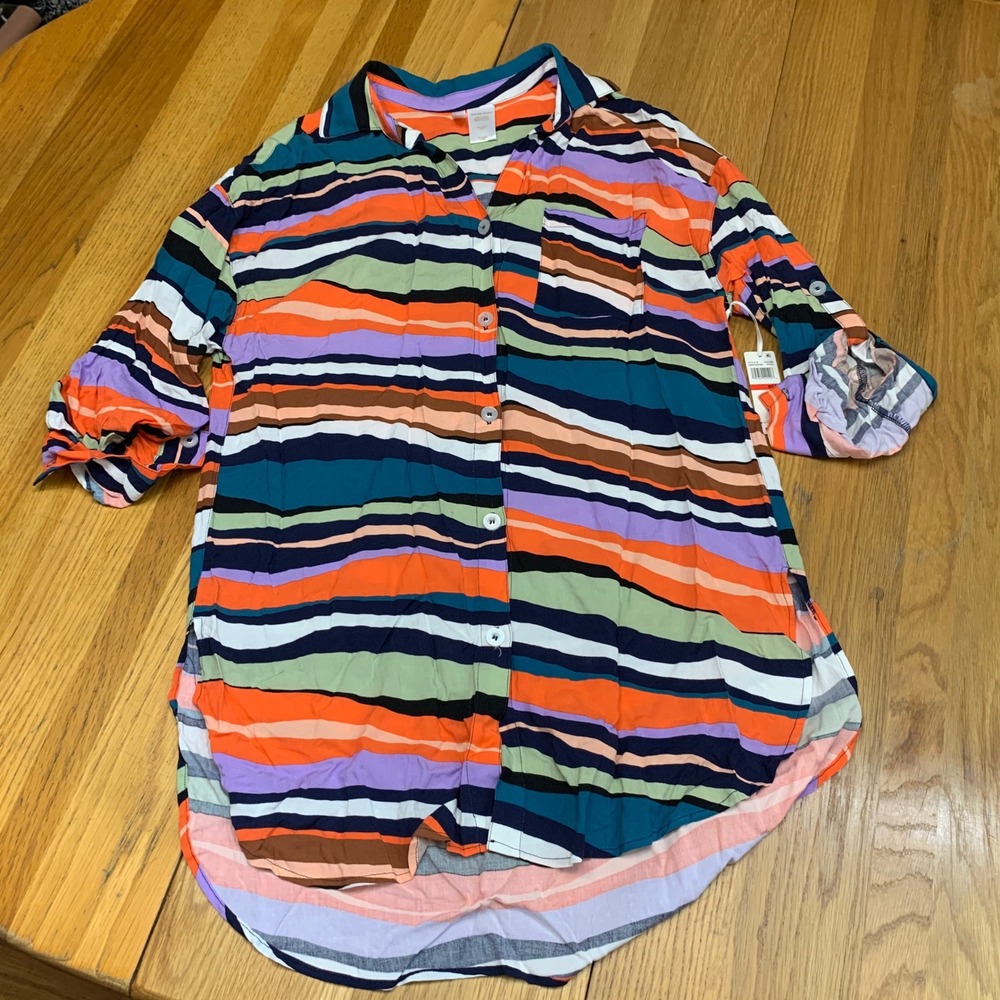 Anne Cole Multi Color Striped Button Down Swim Cover Up Dress Size XS /‎ S NEW
